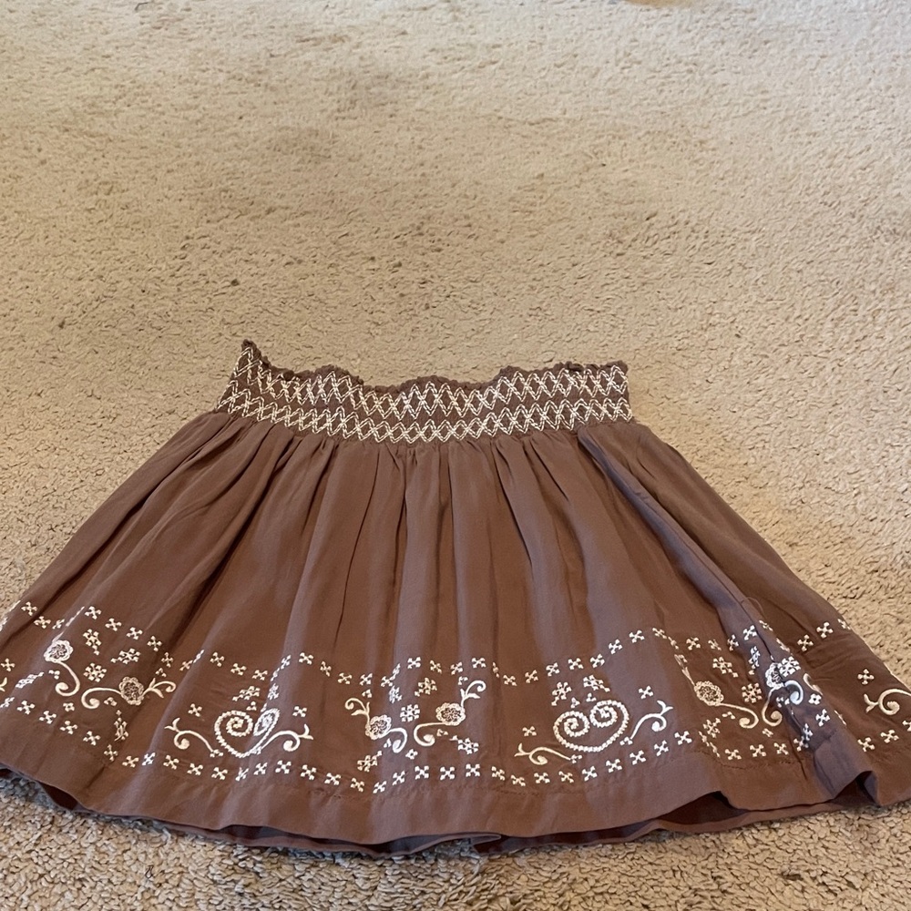 Guess Brown A-Line Skirt with White Embroidery
